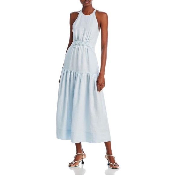 A.L.C. Wrenley Blue Linen Long Cut-Out Back Dress - Picture 1 of 12